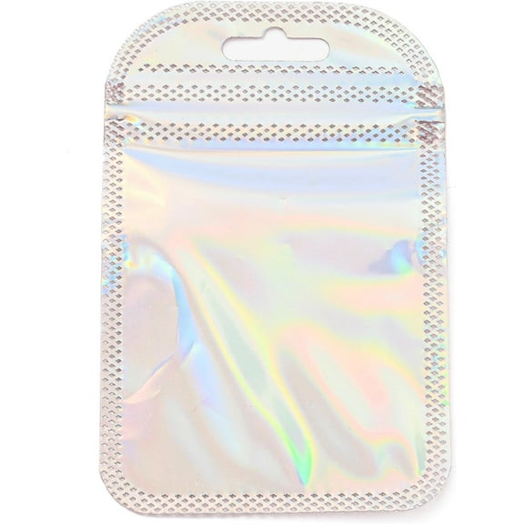 100Pcs Plastic Glitter Holographic Zip Lock Bag Resealable Packaging Bags Self Seal Bag Pink 3.94x2.56 Inch Smell Proof Bag Pouch Flat Food Storage Bags Packaging Foil Bags for Party Favor