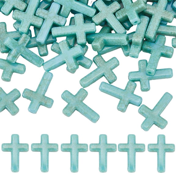 100Pcs Plastic Imitation Turquoise Beads Cross Turquoise 24x17.5x5.5mm Hole: 2mm DIY