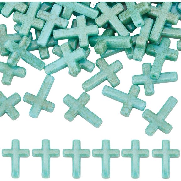100Pcs Plastic Imitation Turquoise Beads Cross Turquoise 24x17.5x5.5mm Hole: 2mm