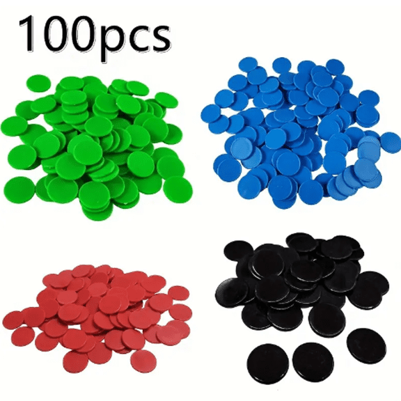 100Pcs Plastic Learning Counters, 4 Colors Bingo Chips 1 Inches Poker Chips Educational Counting Math Counters Manipulatives Round Game Chips Plastic Counters