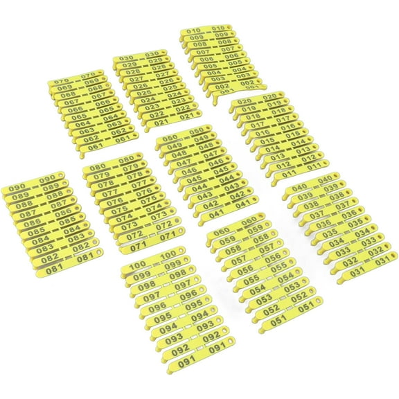 100Pcs Plastic Livestock Ear Tags, 001‑100 Number Animal Tags Farm Animal Tags ID Tags Folding Ear Tags, Colorfast Livestock Ear Tags for Lamb Goat Sheep