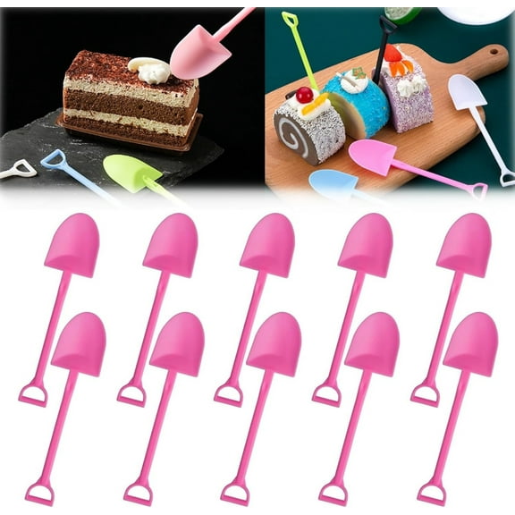 100Pcs Plastic Mini Ice Cream Spoons, Disposable Dessert Shovels Pudding Yogurt Shovel Shape Spoons for Family Halloween Party Dessert Cups Decorations, Pink
