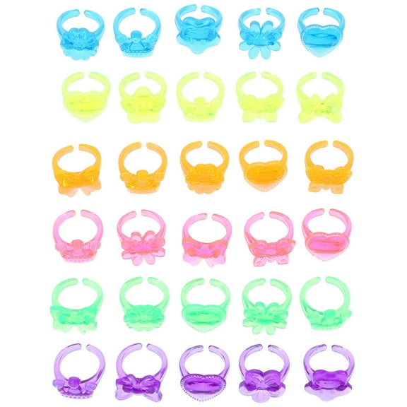 100Pcs Plastic Rings Party Favor Rings Little Girl Jewelry Dress Up Play Toys