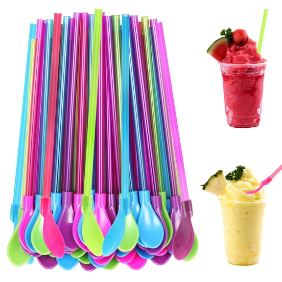 100Pcs Plastic Spoon Straws 9.5 Inch Reusable Straw Spoons Detachable Drinking Straws Milkshakes Straw Spoon for Beverages Smoothies Milkshakes