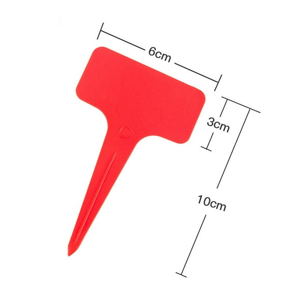 100Pcs Plastic Stick T Plant Labels Garden Pot Tray Flower Tag Free Marker (Red)