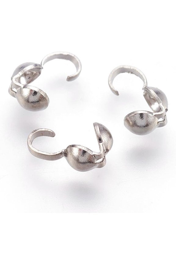100Pcs Platinum Brass Bead Tips Calotte Ends Clamshell Knot Cover Fold-Over Bead Covers Metal Clamshell Bead Tips for Bracelet Necklaces Earrings Keychains Jewelry Making 8.5x3.5x5mm Making DIY