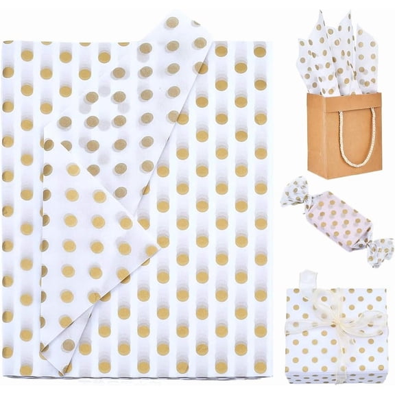 100Pcs Polka Dots Tissue Paper Big Gold Foil Dot Wrapping Paper Metallic Wrapping Tissue Paper Polka Dot Gift Bags DIY Art Craft Paper for Birthday Wedding Gift Packing 19.7x13.8 Inch BlackDIY