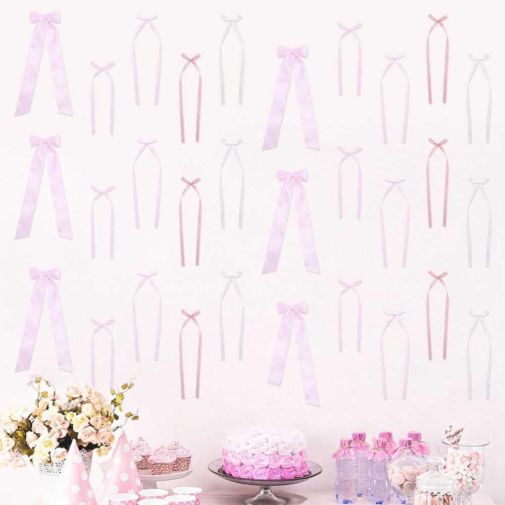 100Pcs Polyester Clothing Accessories Bowknot 100Pcs Acrylic Double-sided Adhesive Tape Mixed Color 210~350x77~100x3~9mm