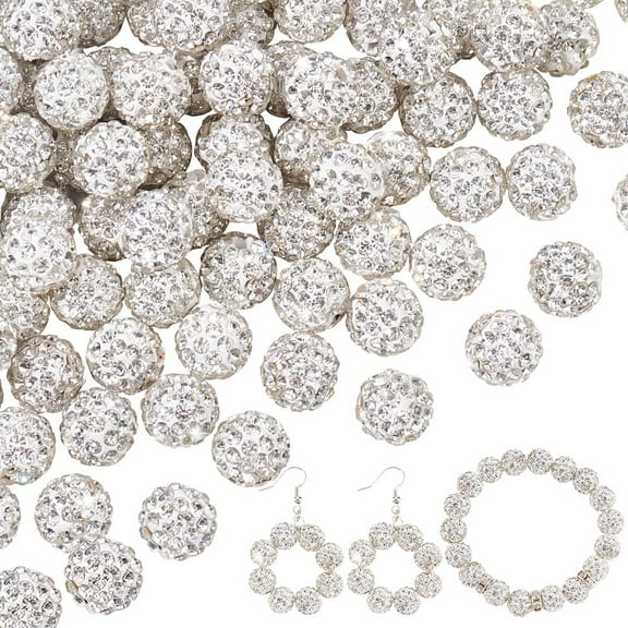 100Pcs Polymer Clay Rhinestone Beads Pave Disco Ball Beads Round Crystal 10mm Hole: 1.5~2mm