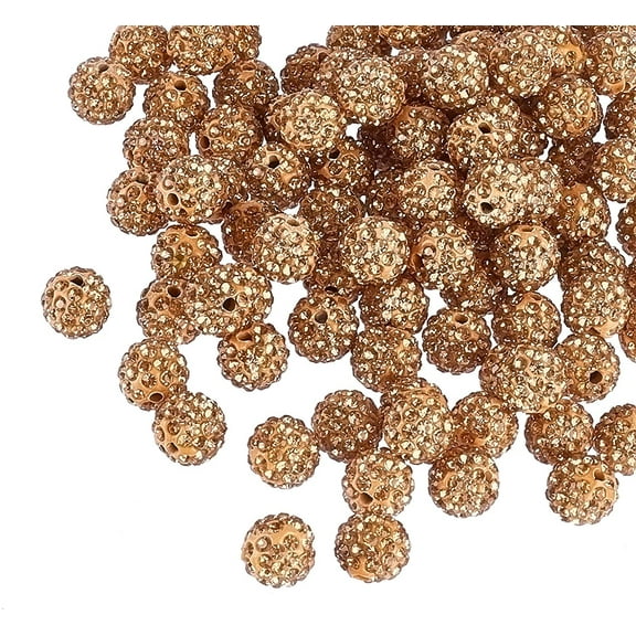 100Pcs Polymer Clay Rhinestone Beads Pave Disco Ball Beads Round Light Colorado Topaz 10mm Hole: 1.5~2mm