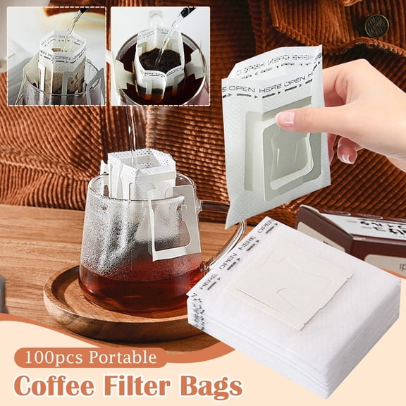 100Pcs Portable Coffee Filter Bags Drip Coffee Bags Single-Serving Disposable Drip Coffee Filter Bags for Travel Camping Home Use High-Density Fine Mesh Extraction Hanging Ear Style Coffee Pour Over
