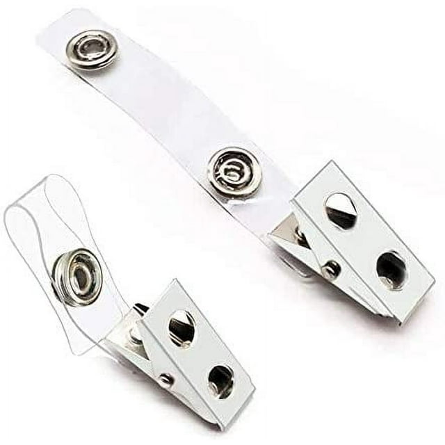 100Pcs Premium Metal Badge Clips with Clear PVC Straps for ID Cards
