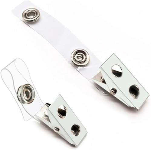 100Pcs Premium Metal Badge Clips with Clear PVC Straps for ID Cards, Badge Holders, Name Tags, Work Badges