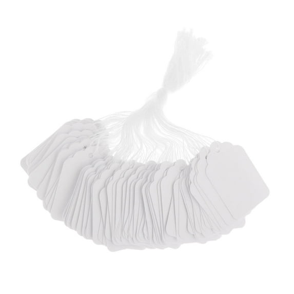 100Pcs Price Display Tags Price Hanging Labels with String Attached Writable Labeling Tags for Birthday Clothing Party Favors Jewelry Rings 48x30mm white