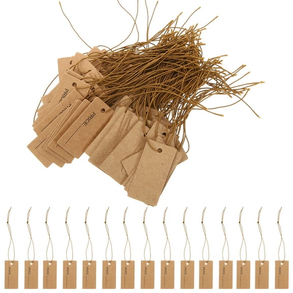TABLZONE 100 Pack Light Brown Kraft Paper Labels with Elastic String for Jewelry and Craft Tags