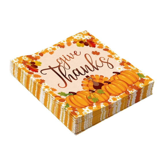 100Pcs Pumpkin Floral Paper Napkins Fall Flower Disposable Party Napkins 6.5" Autumn Luncheon Hand Towel for Thanksgiving Harvest Birthday Wedding Baby Shower Party Supplies
