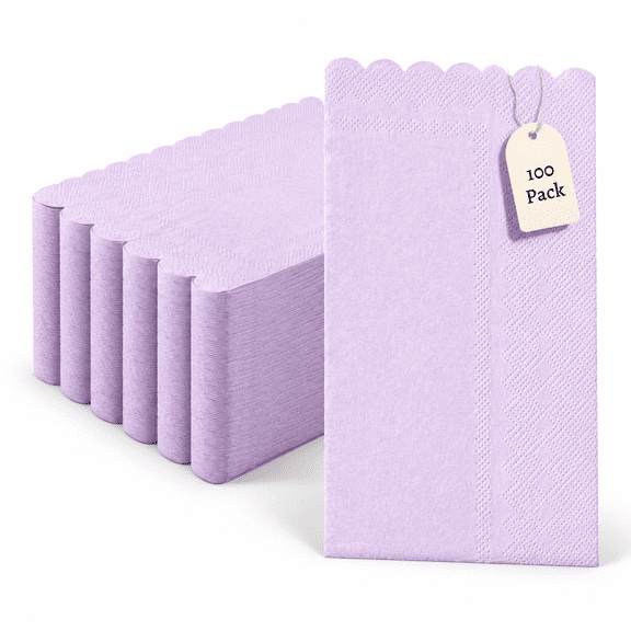 100Pcs-Purple 2-Ply Scalloped Disposable Paper Guest Towel Napkins