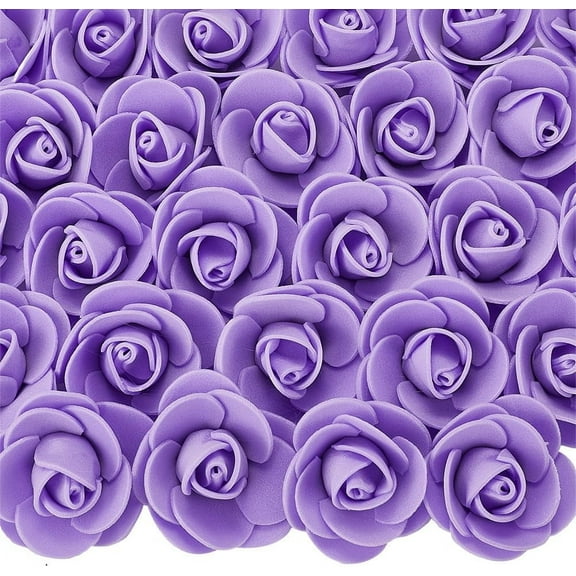 100Pcs Purple Rose Heads Bulk Real Touch Artificial Roses 1.5 Inch Plastic DIY 3D No Stem Foam Flowers
