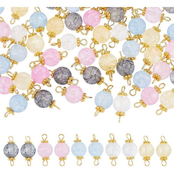100Pcs Quartz Connector Charms Multi-Colored Quartz Beads with Daisy Spacer Beads Double Loop Frosted Links Connectors for Jewelry Making Hole: 2~2.5mm
