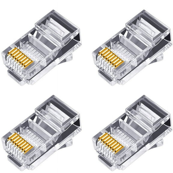 100Pcs RJ45 Connector 6U Gold Plated Pass Through Ethernet Cables Module Plug Network RJ-45 Crystal Heads Cat5 Cat5E