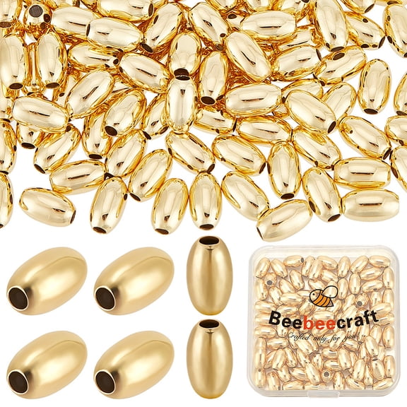 100Pcs Rack Plating Brass Beads Long-Lasting Plated Lead Free & Cadmium Free Rice Real 18K Gold Plated 10x6mm Hole: 2.5mm DIY