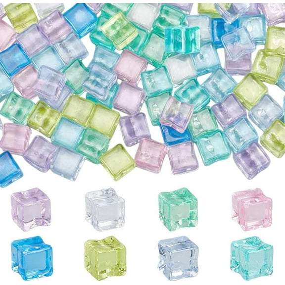 100Pcs Rainbow Crystal Plastic Cubes Translucent Gem Blocks Square Fish Tank Rocks Aquarium Rocks Plastic Beads Colorful