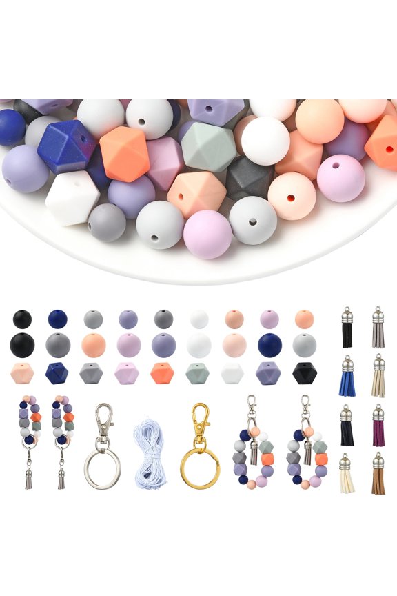 100Pcs Random Colorful Silicone Beads Kit Round Hexagon Polygonal Silicone Loose Beads for DIY Necklaces Bracelets Making