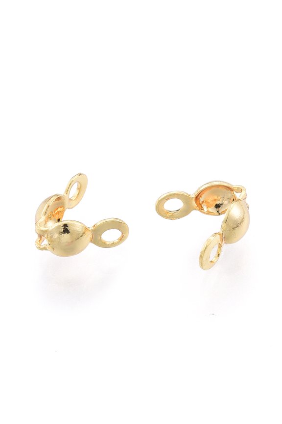 100Pcs Real 18K Gold Plated Brass Bead Tips Calotte Ends Clamshell Knot Cover Metal Clamshell Bead Tips for DIY Keychains Jewelry Making 7.5x3.5mm