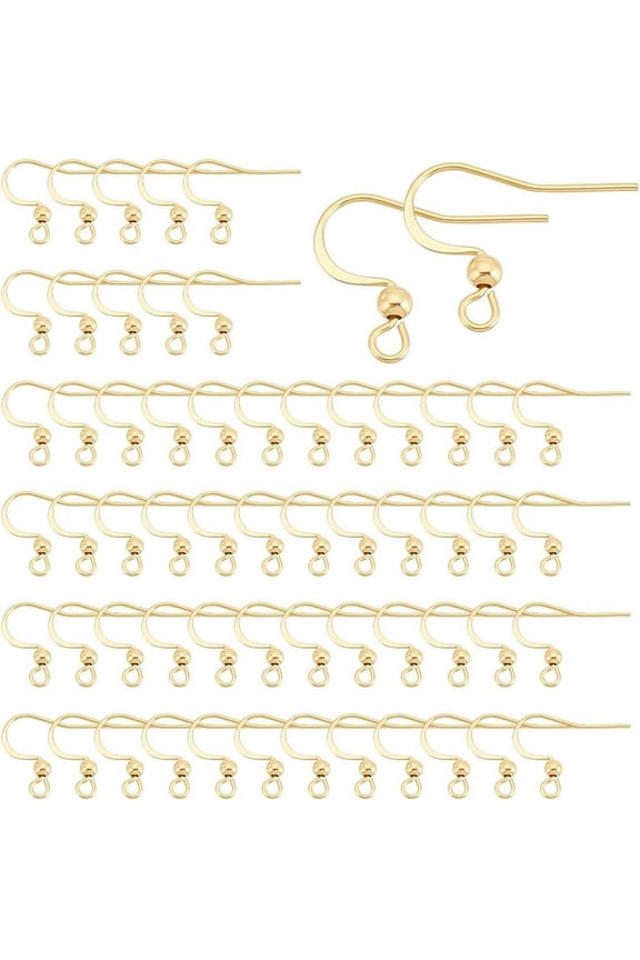 100Pcs Real 18K Gold Plated Earring Hooks Stainless Steel French Hooks with Horizontal Loop Metal Ear Wires Drop Earring Finding