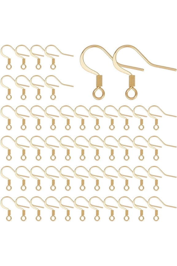 About 100Pcs Real 18K Gold Plated Earrings Hook Stainless Steel Ear Wire with Loops Earwire Hooks Fish Hooks Flat Earring Hooks with Coil for DIY Earring Jewelry Making