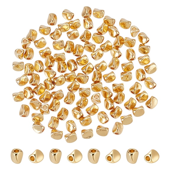 100Pcs Real 18K Gold Plated Twist Beads 5mm Tiny Loose Golden Spacer Beads for Necklace Bracelet Earring Jewelry Making 1.8mm Hole