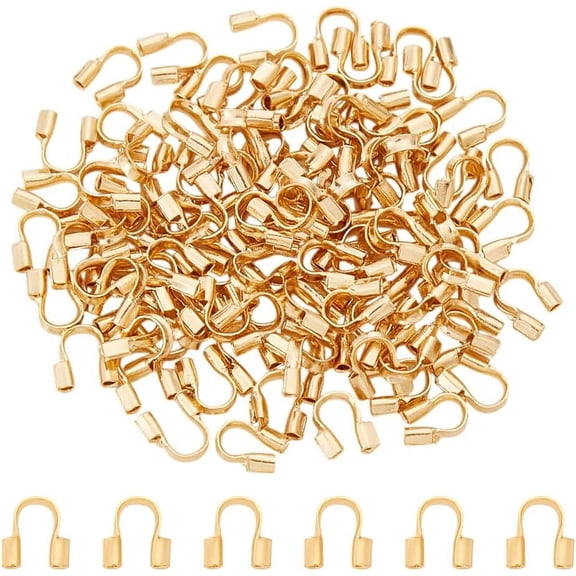 100Pcs Real 24K Gold Plated U Shape Guards Cable Protectors 5x4x1mm Wire Guardians Thread Protector Loop Guardian Hole 0.8mm for Necklaces Bracelets Jewelry Craft Making Real 24K Gold Plated