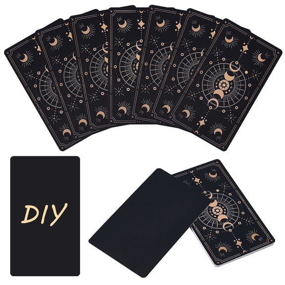100Pcs Rectangle Paper Tarot Cards Moon Phase Pattern Black 70x120x0.3mm diy