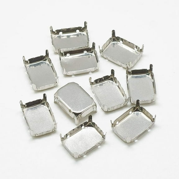 100Pcs Rectangle Sew on Prong Settings Claw Settings for Pointed Back Rhinestone 201 Stainless Steel Open Back Rhinestone Claw Settings for Clothing Dress Decoration 13.5x9.5x5.5mm Silver