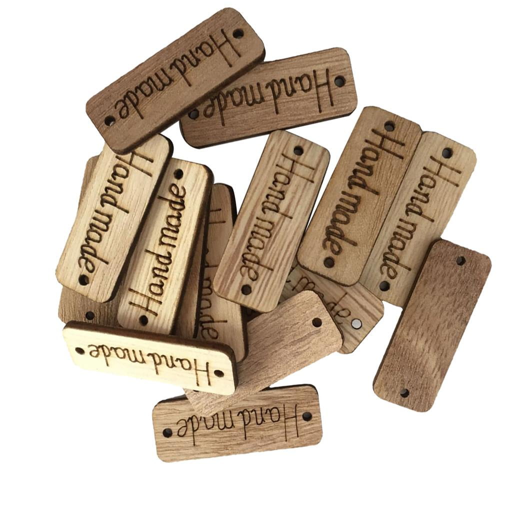 Labels Botttons 100Pcs Rectangular Handmade Wood Buttons Wooden Labels DIY Sewing ...