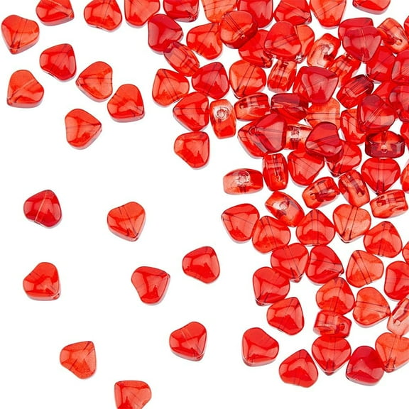 100Pcs Red Heart Glass Beads for Jewelry Making Size: 6mm x 4mm Color: Red for DIY