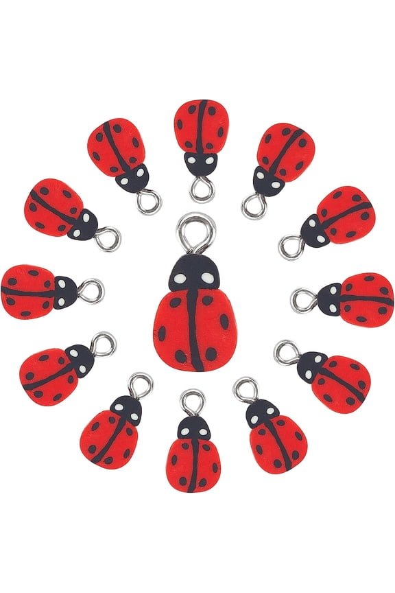 100Pcs Red Ladybug Charms Pendant Handmade Polymer Clay Ladybug Charms with 1.8mm Platinum Tone Iron Loop Flatback Ladybugs Pendants for DIY Scrapbooking Handmade Decorations for DIY