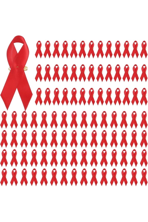 100Pcs Red Ribbons Satin Pins Ribbons with Safety Pins for HIV/AIDS Awareness Prevention DUI Awareness Brooch for Men and Women Charity Event Supplies Red