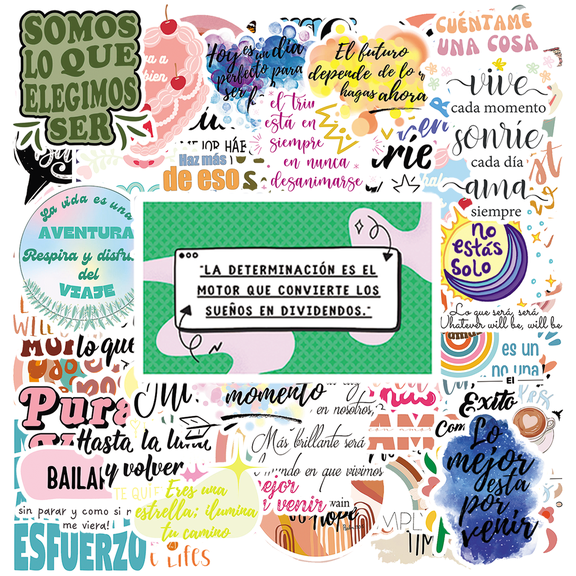 100Pcs No Repeat Spanish Inspirational Quote Stickers, Motivational Positive Saying Decals, Waterproof Removable Vinyl Stickers for Laptop Water Bottle Phone Journal Scrapbook DIY Crafts