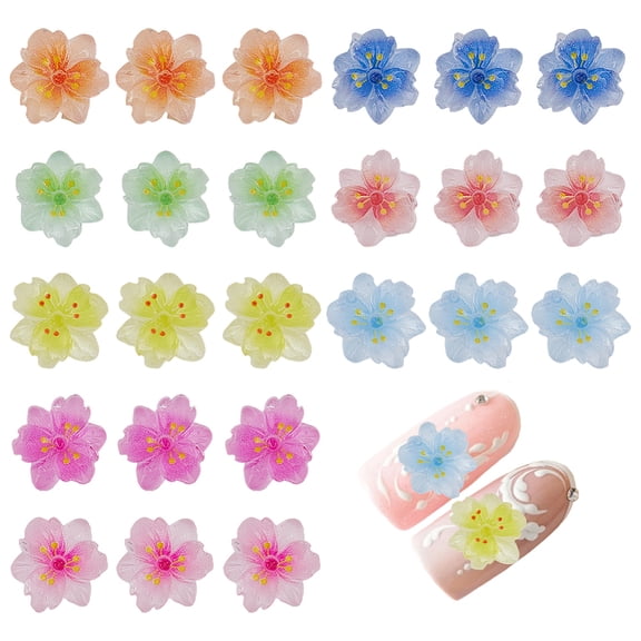100Pcs Resin Sakura Cabochons Nail Art Decoration Mixed Color 9.5x11x4mm