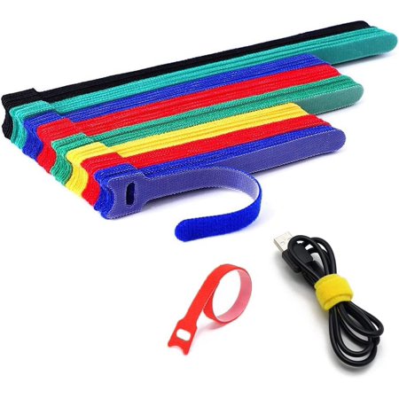 100Pcs Reusable Cable Ties,Adjustable Fastening Cord Organizer Ties for Organizing Home, Office and Data Center, Hook Loop Cable Management (Multiple Colors,3 Sizes Available) (15cm/6")