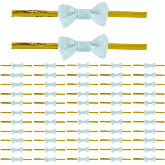 100Pcs Ribbon Bow Twist Ties 3cm Mini Ribbon Bow with Iron Wire Twist Tie Polyester Premade Candy Bags Packaging Bowknot for Bread Bags Cookie Candy Cello Bags Wedding Christmas Decoration