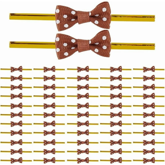 100Pcs Ribbon Twist Tie Bows 3cm Mini Packaging Ribbon Bow with Iron Wire Twist Tie Polyester Premade Candy Bags Gift Wrapping Bowknot for Bread Bags Cookie Candy Cello Bags Wedding Decor