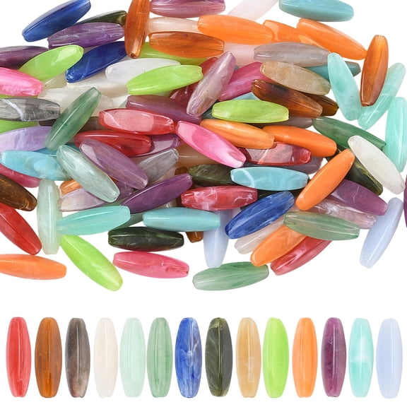 100Pcs Rice Imitation Gemstone Acrylic Beads Elongated Oval Beads Mixed Color 28x9x9mm Hole: 2mm