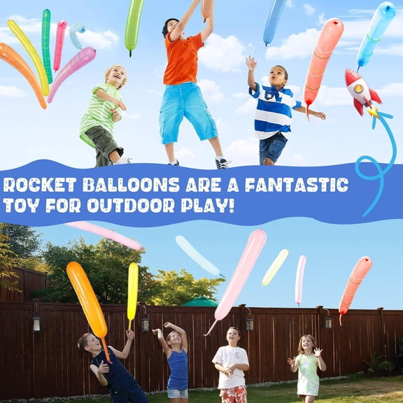 100Pcs Rocket Balloons with Pump, 40-Inch Whistling Flying Party Balloons, Assorted Colors, Outdoor K-ids Toys, for Parties Birthday Festival Party Decoration