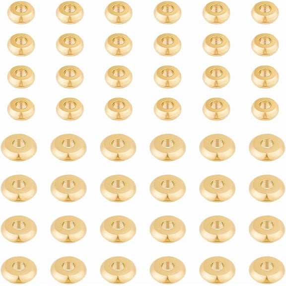100Pcs Rondelle Spacer Beads 4/6mm Flat Round Loose Beads 24K Gold Plated Rondelle Disc Beads Stopper Morse Code Beads Brass Bead for DIY Craft Jewelry Making Hole: 1.5/2mm Golden