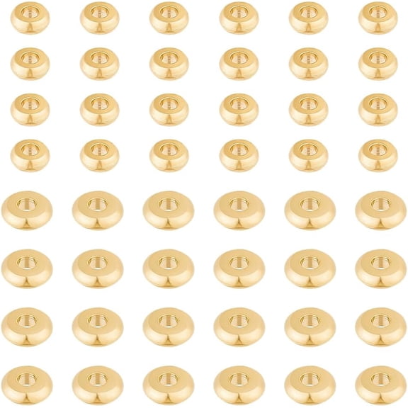 100Pcs Rondelle Spacer Beads 4/6mm Flat Round Loose Beads 24K Gold Plated Rondelle Disc Beads Stopper Morse Code for DIY Craft Jewelry Making Hole: 1.5/2mm