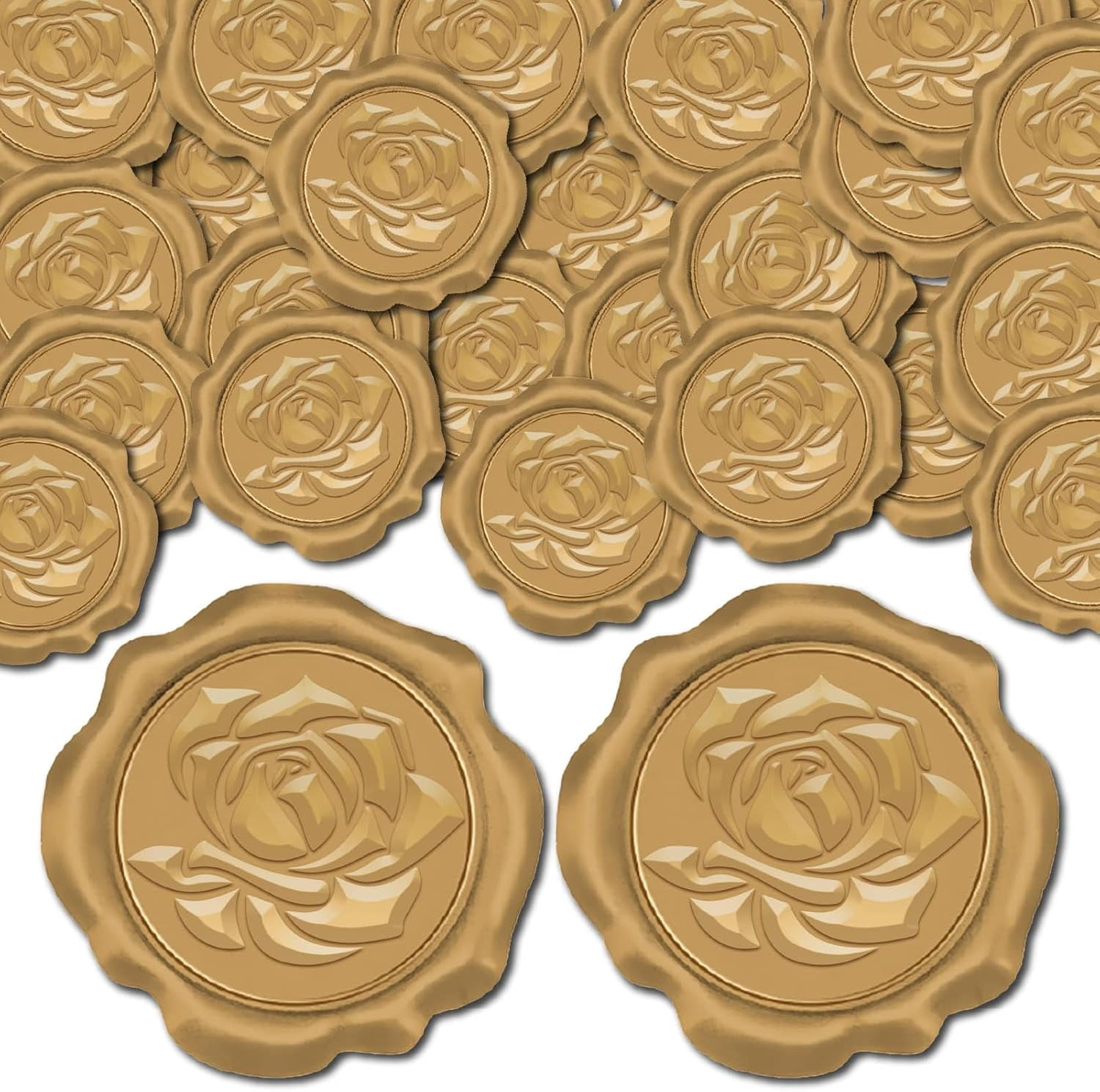 100Pcs Rose Wax Seal Stickers Flower Vintage Golden Self Adhesive Seal Stickers Sealing Label Decal Set for Invitations Decoration Envelope Wedding Birthday Cards Gift Wrapping Gold 1box