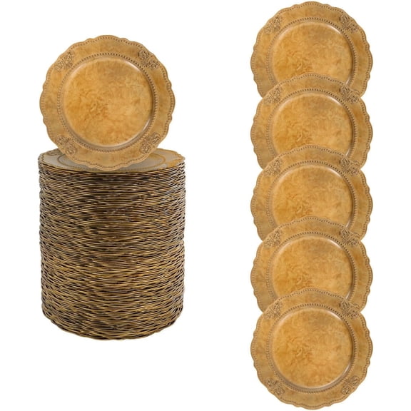 100Pcs Round Gold Charger Plates Bulk 13Inch Reusable Wedding Chargers Plates Set Serving Plate for Dining Party Event Tabletop Setting Decor(Gold)