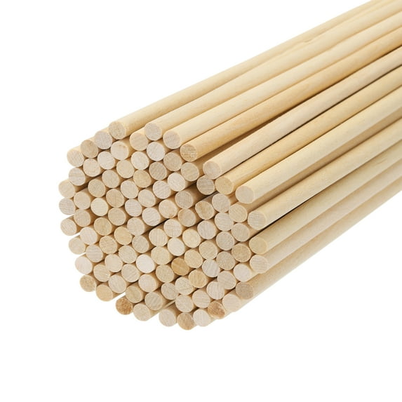 100Pcs Round Wood Sticks 1/5x6" Dowel Rod Unfinished Hardwood Stick Craft for DIY Crafts